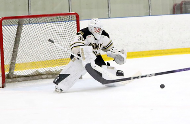 Army West Point Men’s Club Hockey completed its journey to return to St. Louis and reached the American Collegiate Hockey Association (ACHA) National Championship playoffs for a third consecutive season with two victories on Feb. 21-22 at the International Skating Center in Simsbury, Conn.  (Photo provided by Army West Point Club Hockey)