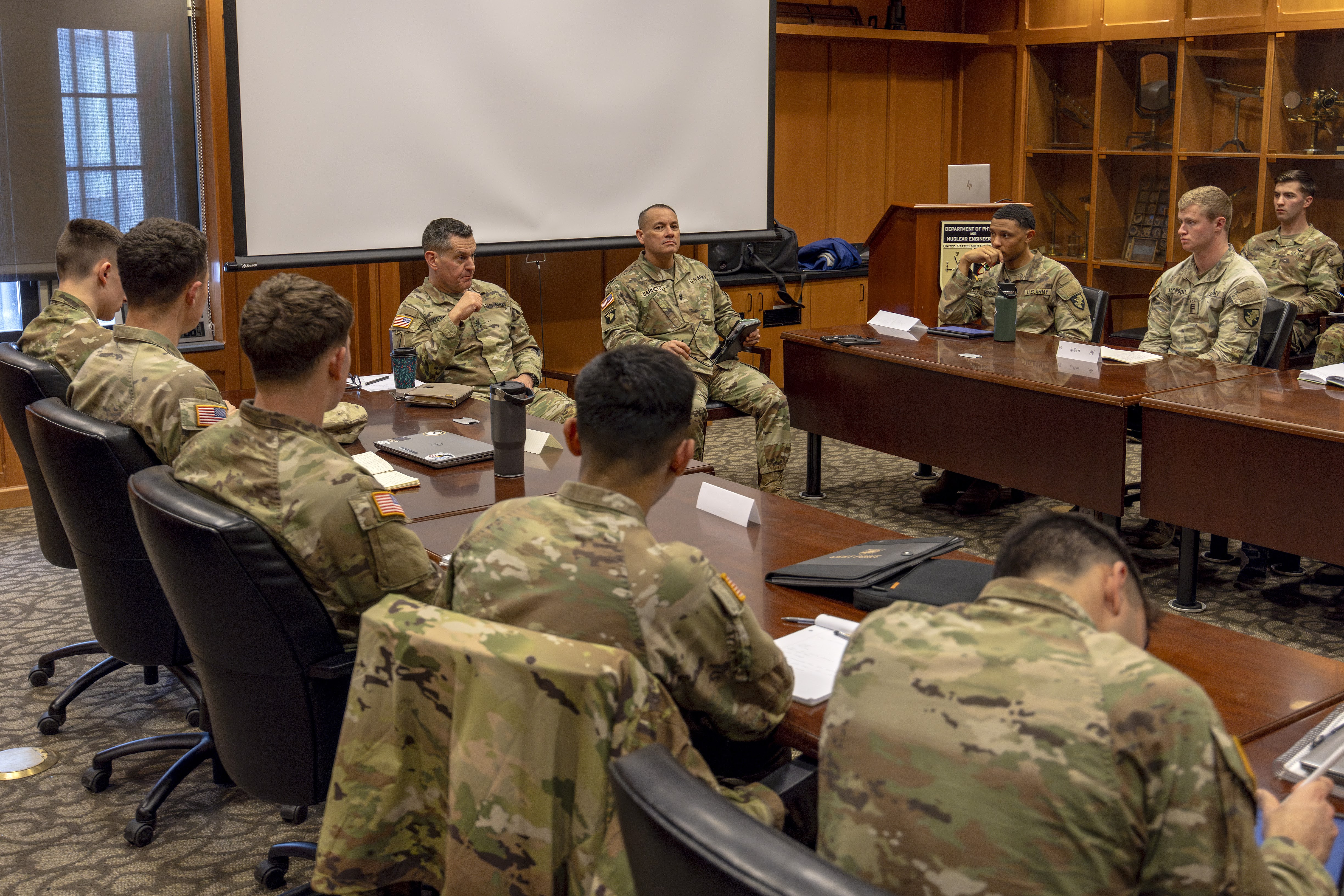 Sgt. Maj. of the Army Michael R. Weimer visited the U.S. Military Academy on Feb. 25 and held a town hall with USMA NCOs, before spending time engaging with cadets at several locations.   (Photo by Christopher Hennen/USMA PAO-VI)