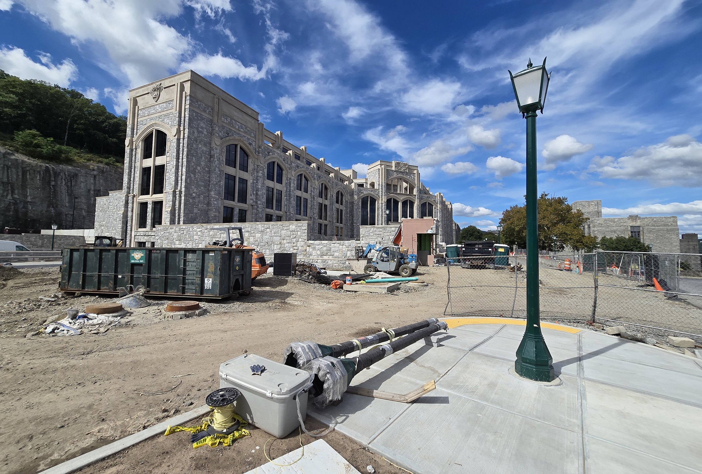 Looking north at Goethals Hall (CEAC) under construction in April 2026. (Photo by Travis Soliz, USAISEC)