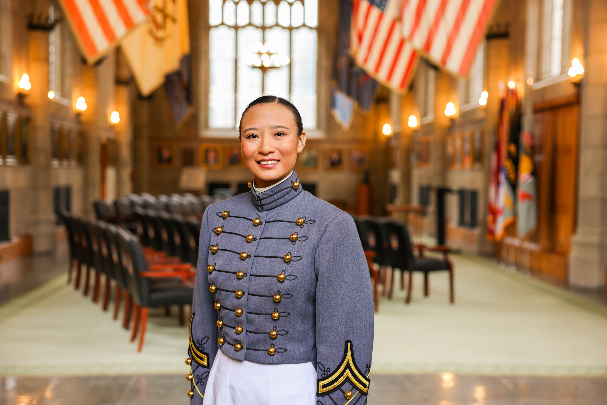 Cadet Claire Qinglang at the Thayer Award Room. Photo by Michelle Kalish/ USMA PAO.