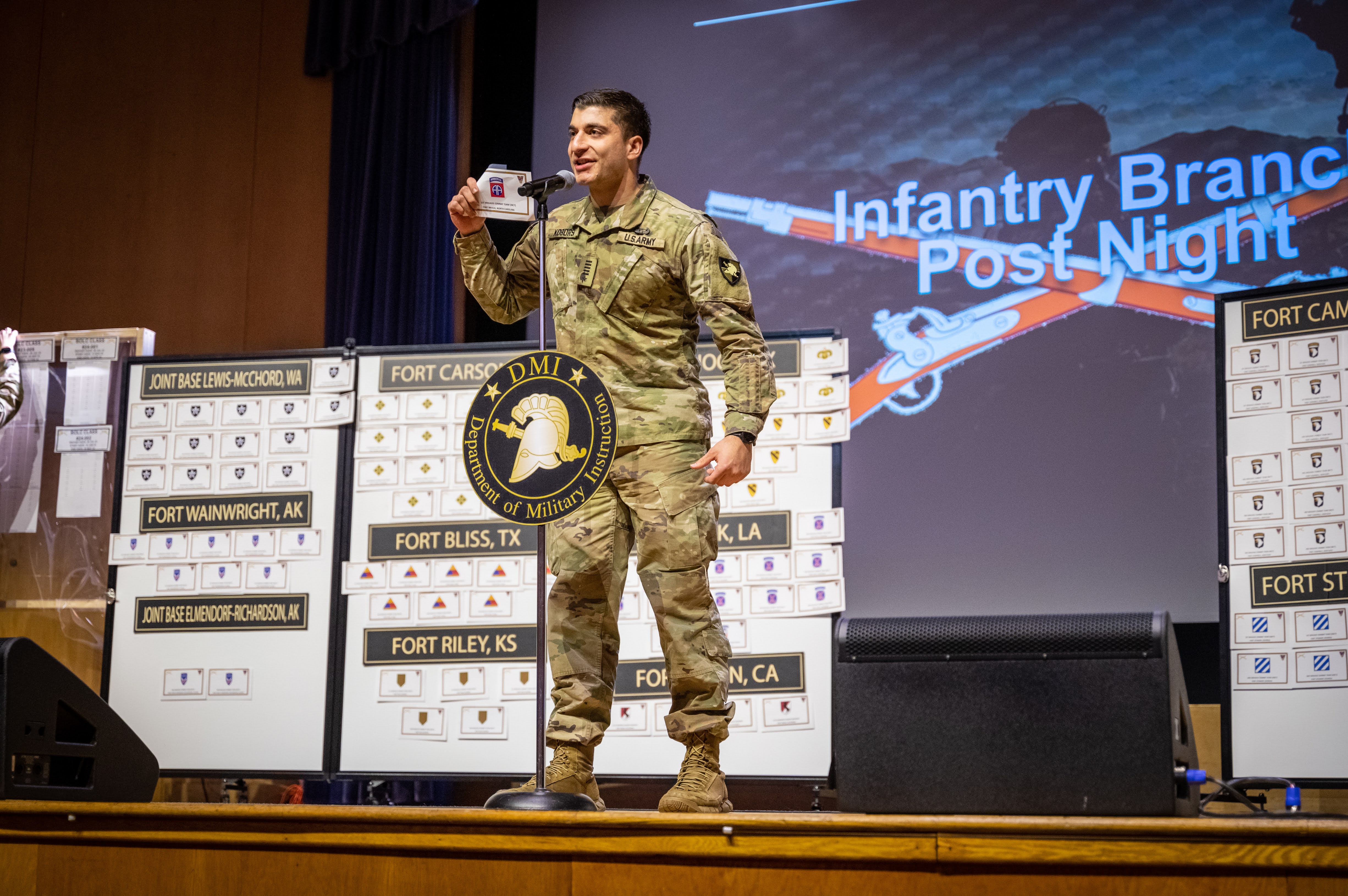 The Class of 2023 Cadets gathered at various locations to choose their first Army duty station during the annual Post Night event on Feb. 28 at the U.S. Military Academy.  The staff and faculty in the Department of Military Instruction organized Post Night using a draft-style posting process based on the USMA order of merit list, allowing cadets to select their duty station and Basic Officer Leader Course based on where they rank from highest to lowest on the OML.