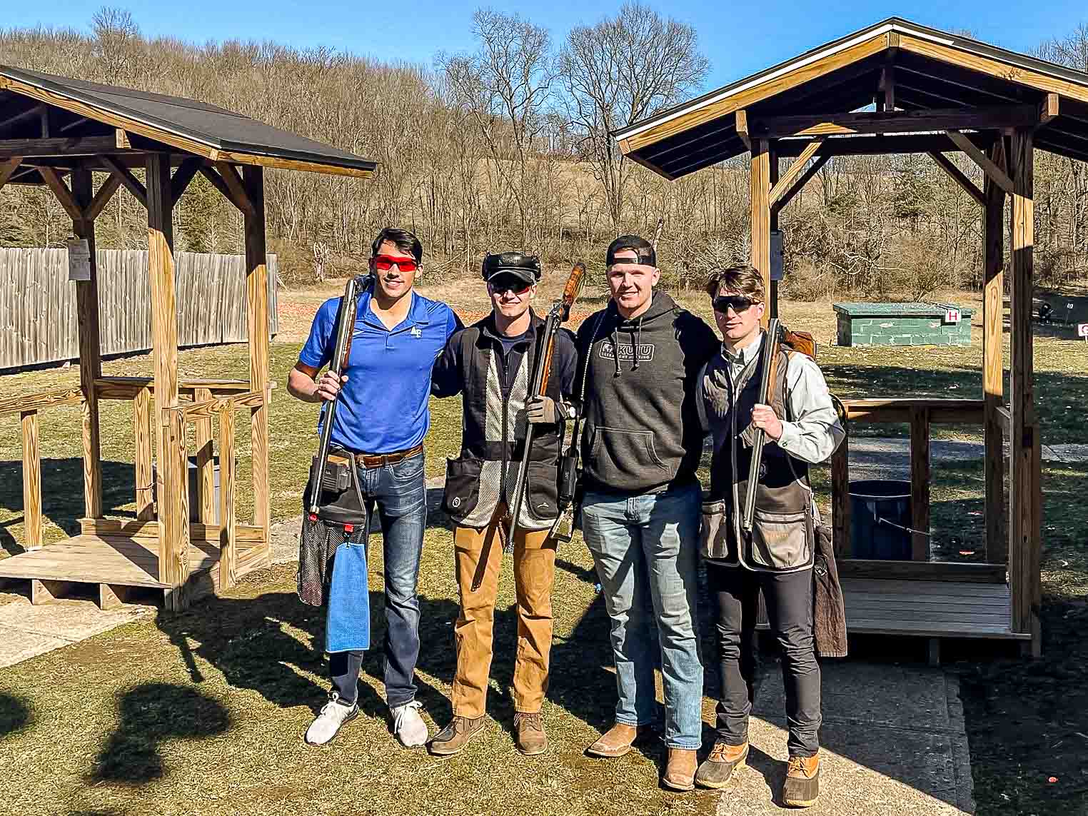 CDT Marshall Wemmer ’23 stands on the far right along with the high shooters from (left to right) USAFA, USMMA, and USCGA.]