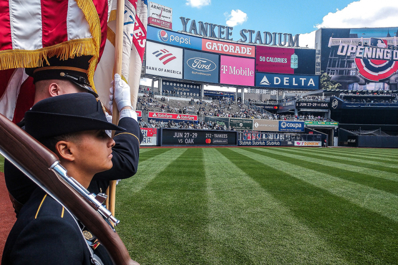 The West Point Military Police Honor Guard took part in pre-game ceremonies Friday at Yankee Stadium in the Bronx, N.Y., before the New York Yankeesʼ home opener versus the Boston Red Sox.  
