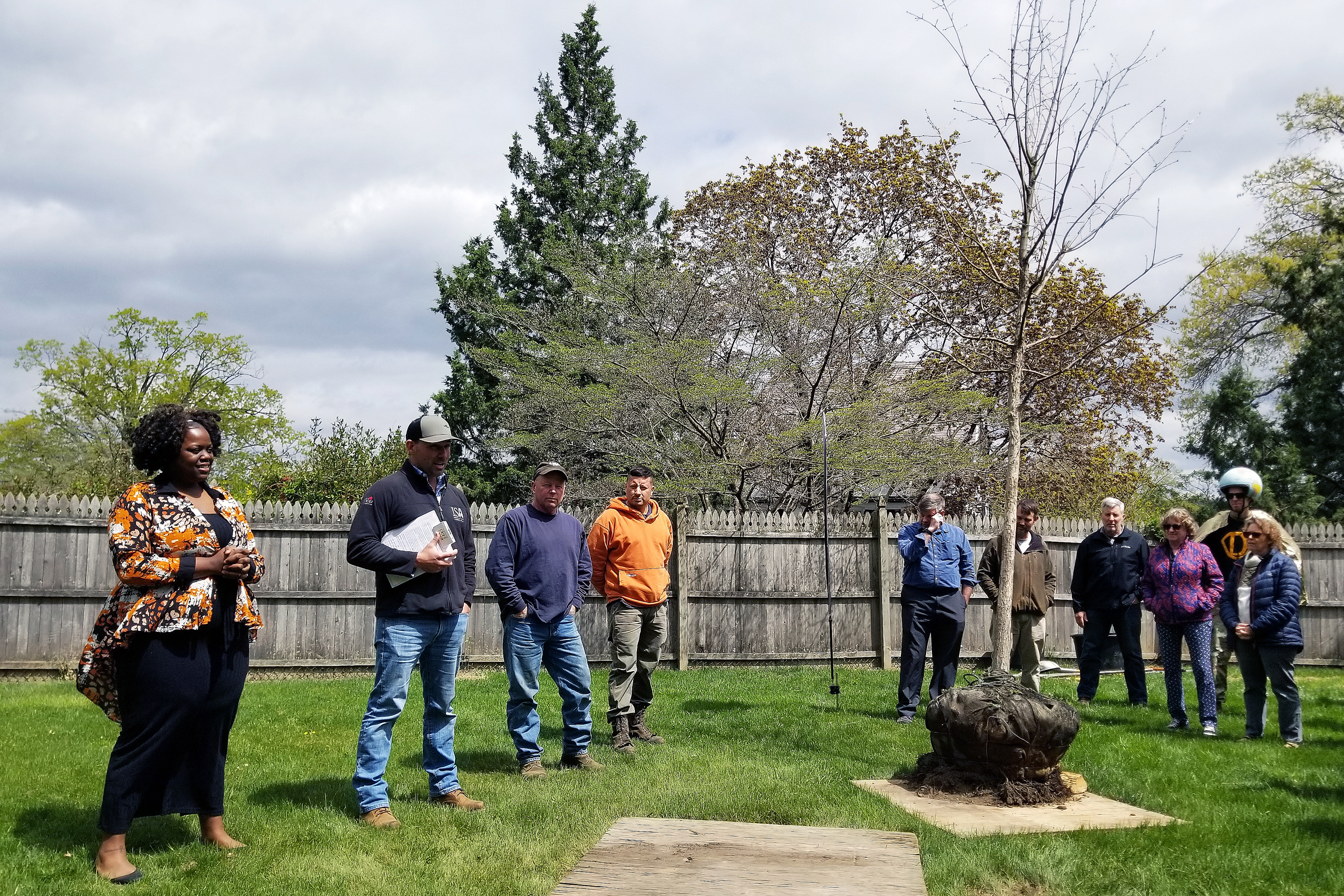 The West Point Directorate of Public Works Environmental and Grounds Team and West Point’s Green Team Environmental Club recently celebrated both Arbor and Earth Days by planting a Swamp White Oak tree behind the greenhouse of West Point Superintendent’s house. West Point’s Dean of the Academic Board, Brig. Gen. Shane Reeves, DPW’s Agronomist Phil Koury, Tree and Gardening Supervisor Rich Hawkenberry and Environmental Engineer Sapphira Whigham presented the tree for the Arbor Day celebration.