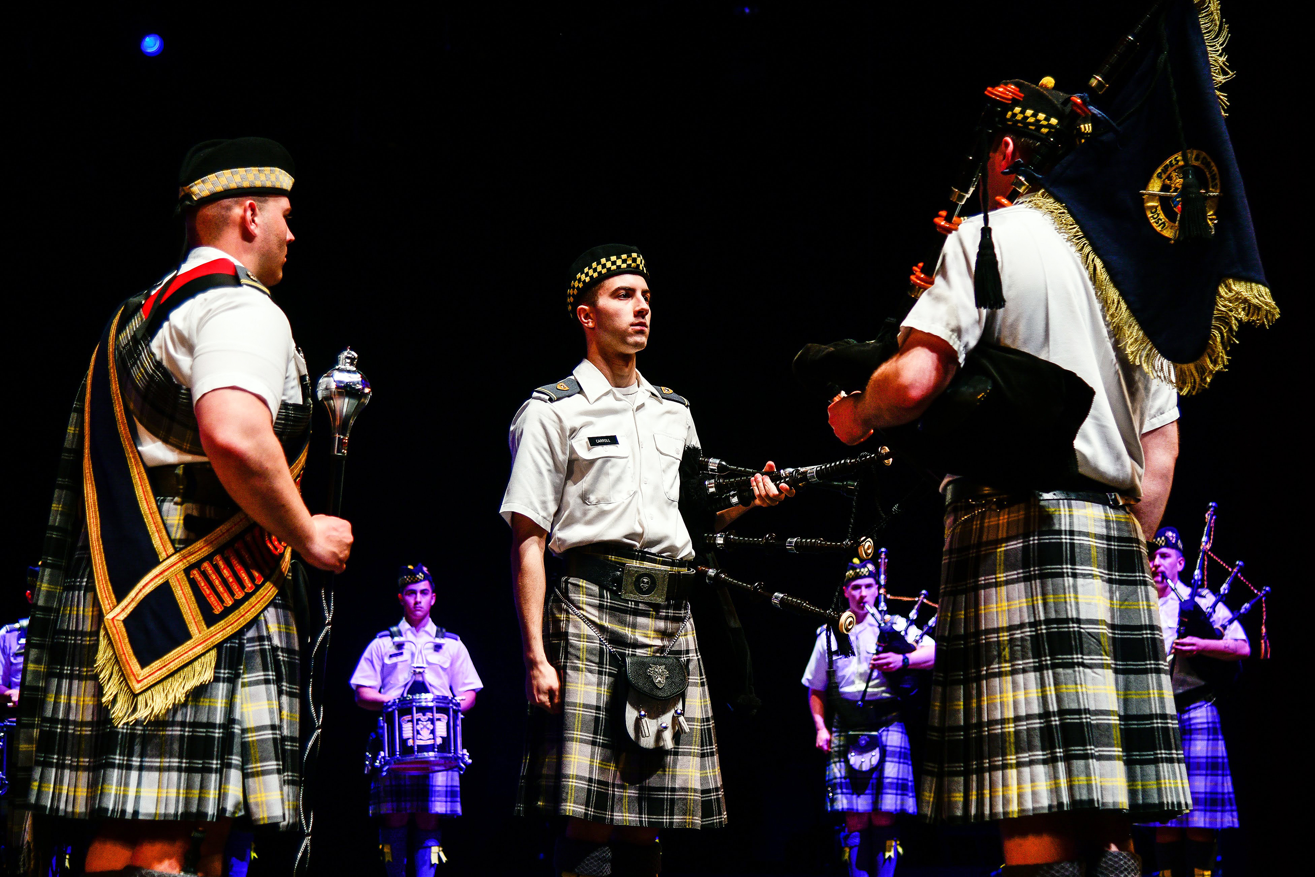 The U.S. Corps of Cadets Pipes and Drums (PIPD) hosted the 38th edition of the West Point Tattoo on April 23 at Eisenhower Hall. The USCC PIPD and several visiting bands participated in military musical performances, pipes and drums and Celtic dancing. The bands and dancers who performed were the U.S. Military Academy Field Music Group “The Hellcats,” West Milford High School Band, Gates Keystone Police Pipes and Drums, New Jersey State Police Pipes and Drums, Police Emerald Society of Westchester Pipes and