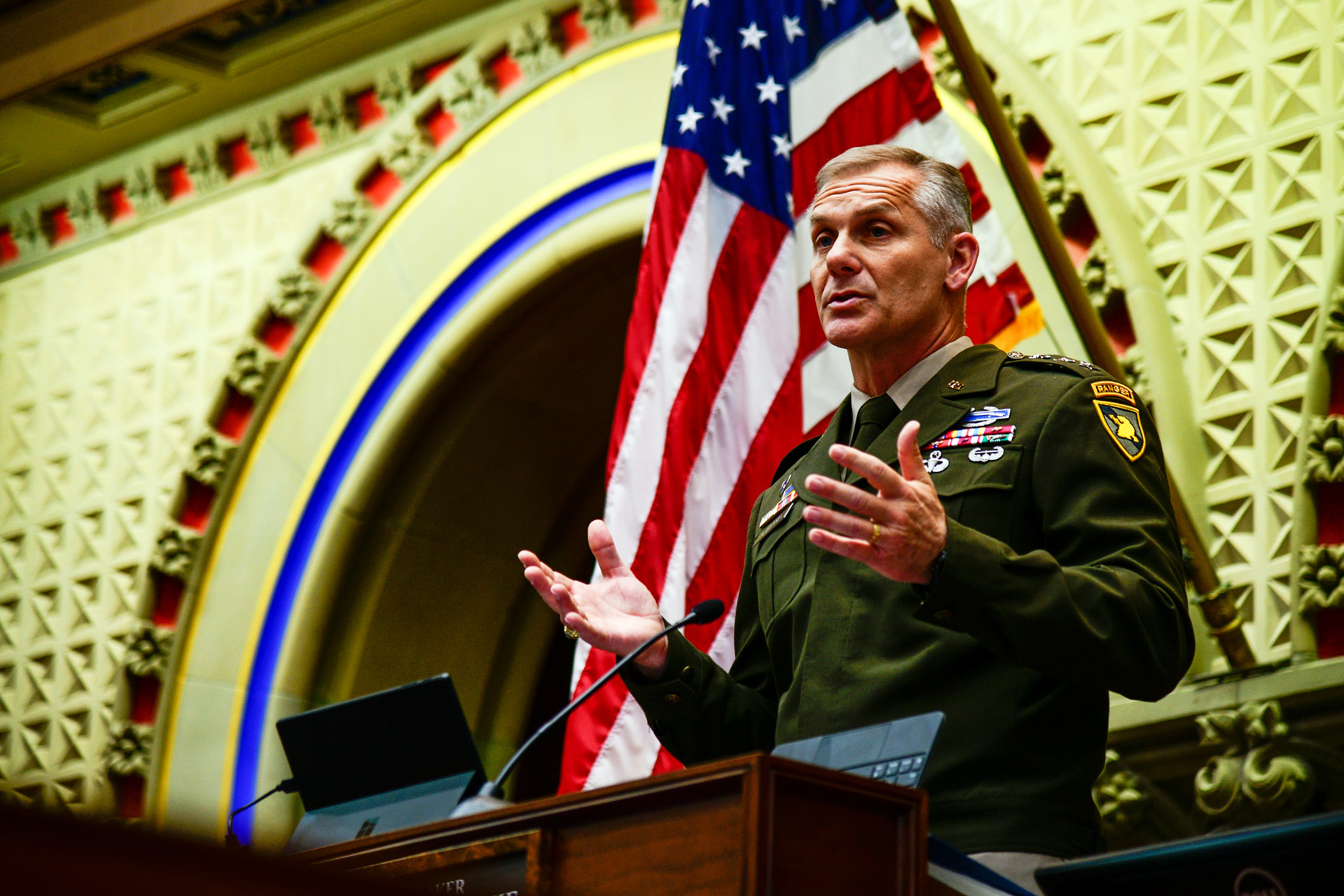 The State of New York honored members of the U.S. Military Academy during the 71st annual West Point Day in Albany on April 24.   The New York State Legislature has conducted this yearly proclamation since 1952.   The attendees included the 61st Superintendent of USMA, Lt. Gen Steven W. Gilland, the Cadet First Captain Lauren Drysdale, USMA staff members, a USMA chaplain and 11 native New York State cadets.   (Photo by Sgt. 1st Class Luisito Brooks/USMA PAO)
