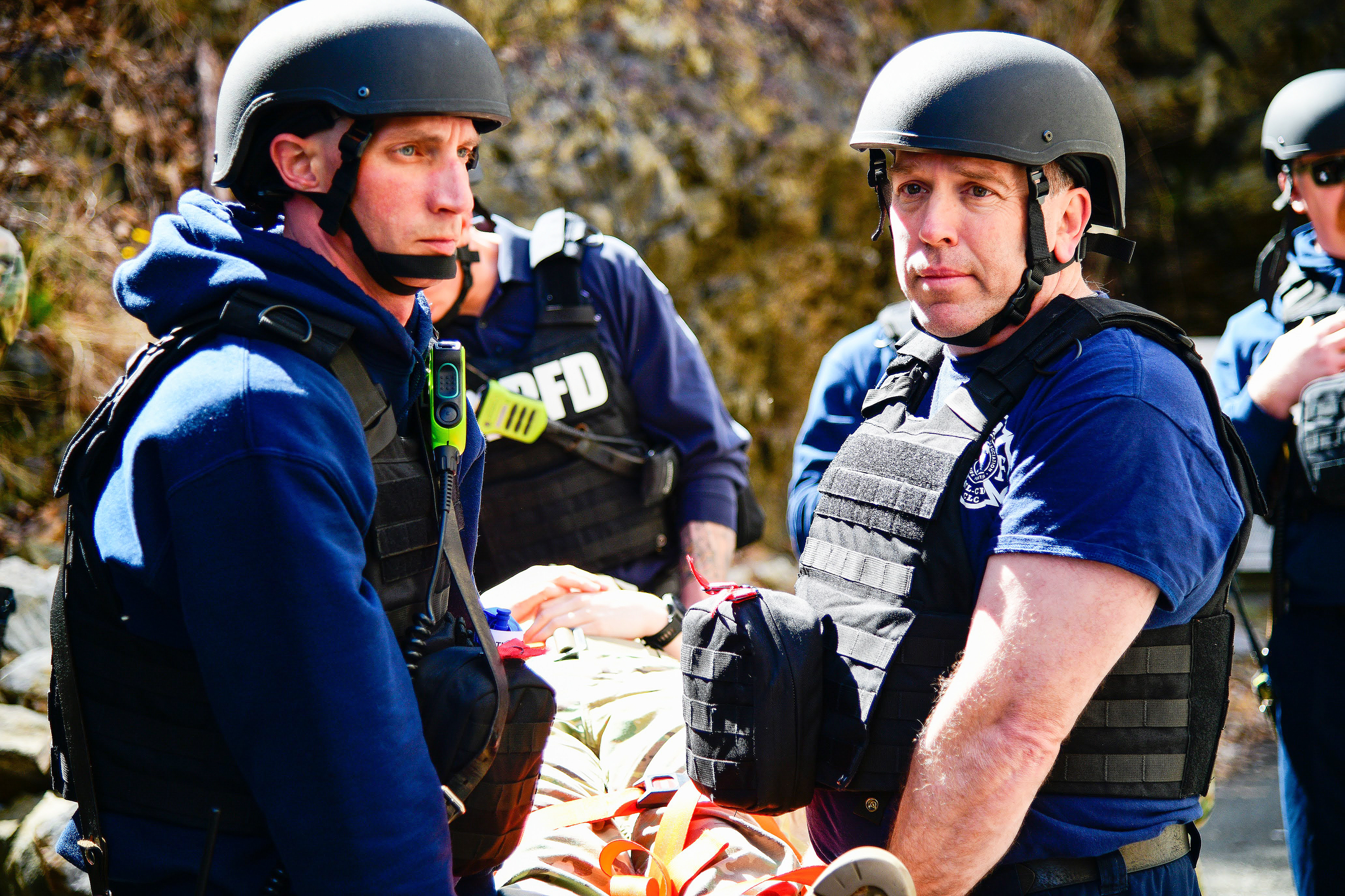 To counter an active-shooter threat, military, civilian, federal and state law enforcement, emergency response and medical personnel from the U.S. Military Academy conducted a full Force Protection Exercise on March 29 at West Point.    (Photo by Sgt. 1st Class Luisito Brooks/USMA PAO)
