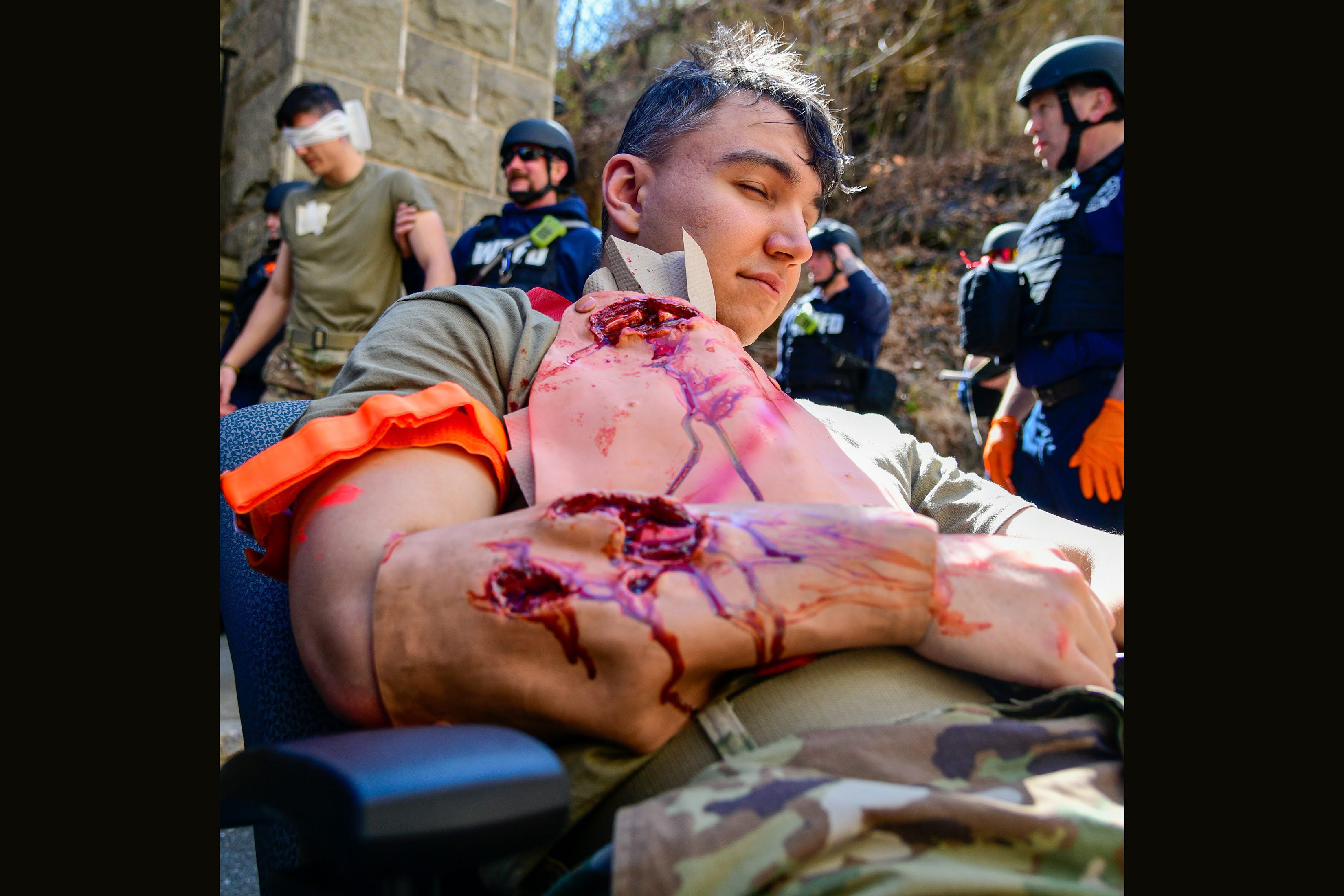 To counter an active-shooter threat, military, civilian, federal and state law enforcement, emergency response and medical personnel from the U.S. Military Academy conducted a full Force Protection Exercise on March 29 at West Point.    (Photo by Sgt. 1st Class Luisito Brooks/USMA PAO)