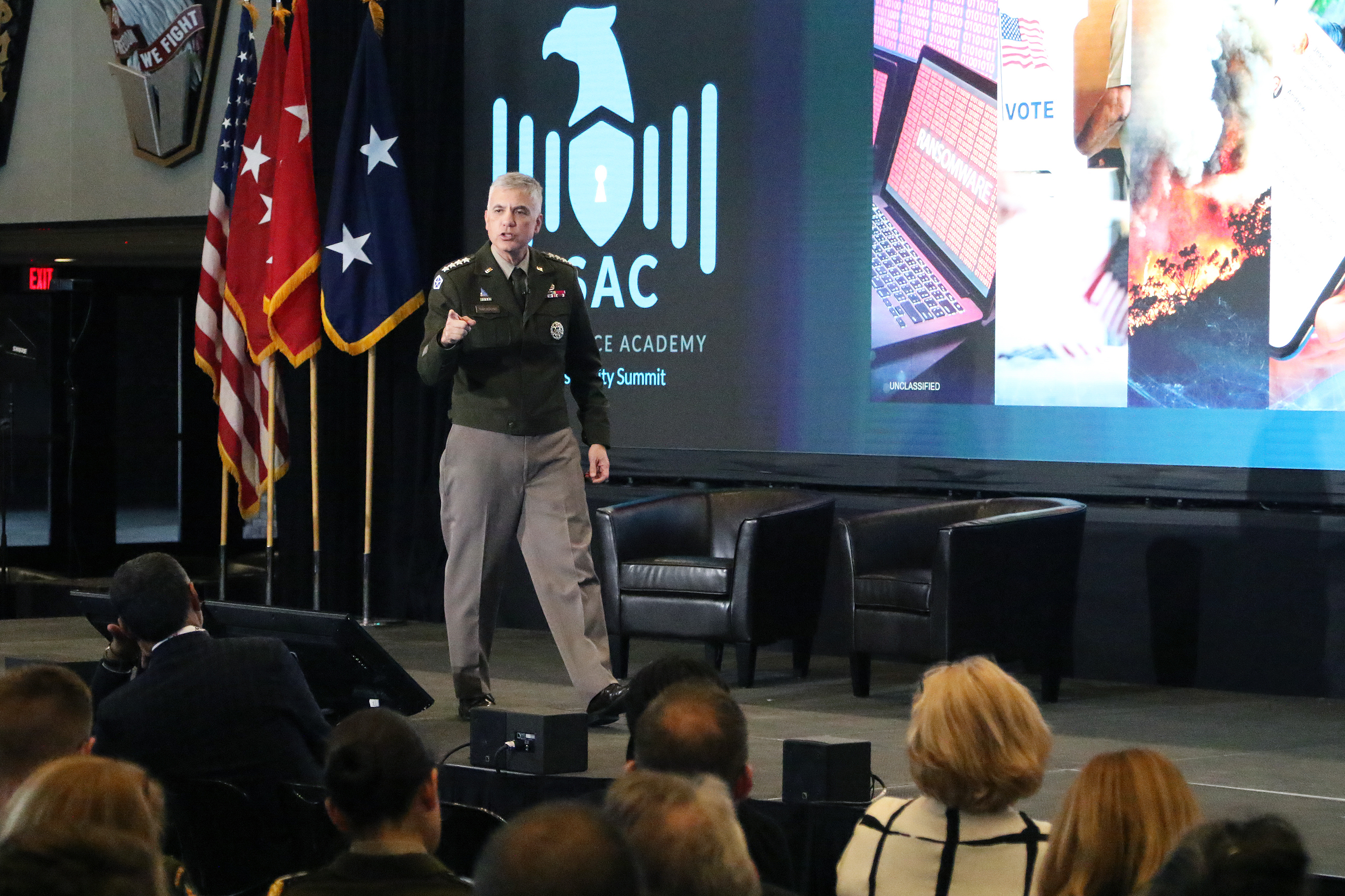 The U.S. Military Academy, on behalf of Palo Alto Networks, Inc., hosted the 2023 Joint Service Academy Cybersecurity Summit (JSAC) on April 4-5 at Crest Hall in Eisenhower Hall. Founded in 2015, JSAC brings together senior cyber experts and leaders from across industry, military and government to discuss issues of the day, what has gone right and what has gone wrong in cybersecurity in recent years and the way forward in the cyber world, especially with the eyes and ears of academy cadets and midshipmen