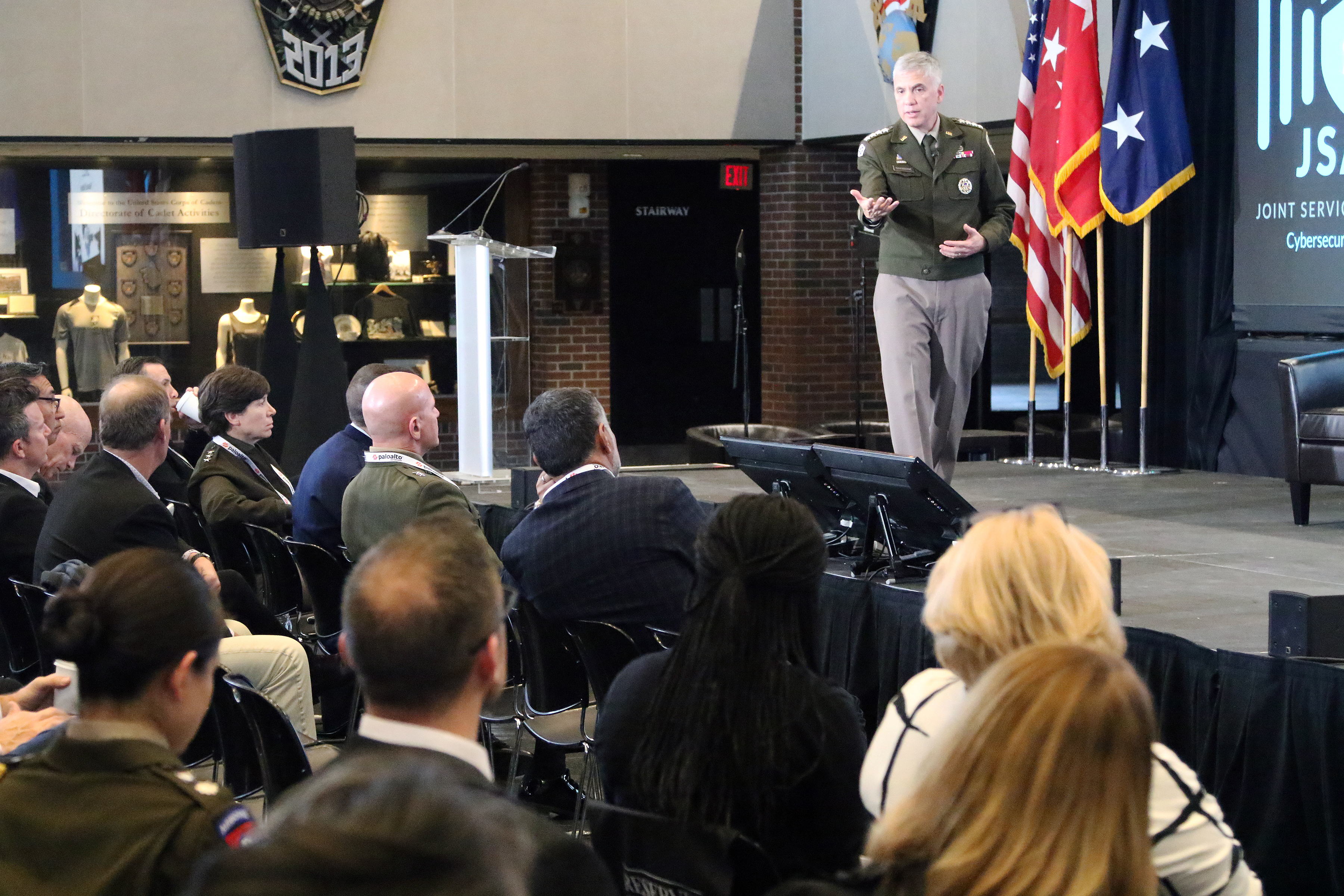The U.S. Military Academy, on behalf of Palo Alto Networks, Inc., hosted the 2023 Joint Service Academy Cybersecurity Summit (JSAC) on April 4-5 at Crest Hall in Eisenhower Hall. Founded in 2015, JSAC brings together senior cyber experts and leaders from across industry, military and government to discuss issues of the day, what has gone right and what has gone wrong in cybersecurity in recent years and the way forward in the cyber world, especially with the eyes and ears of academy cadets and midshipmen