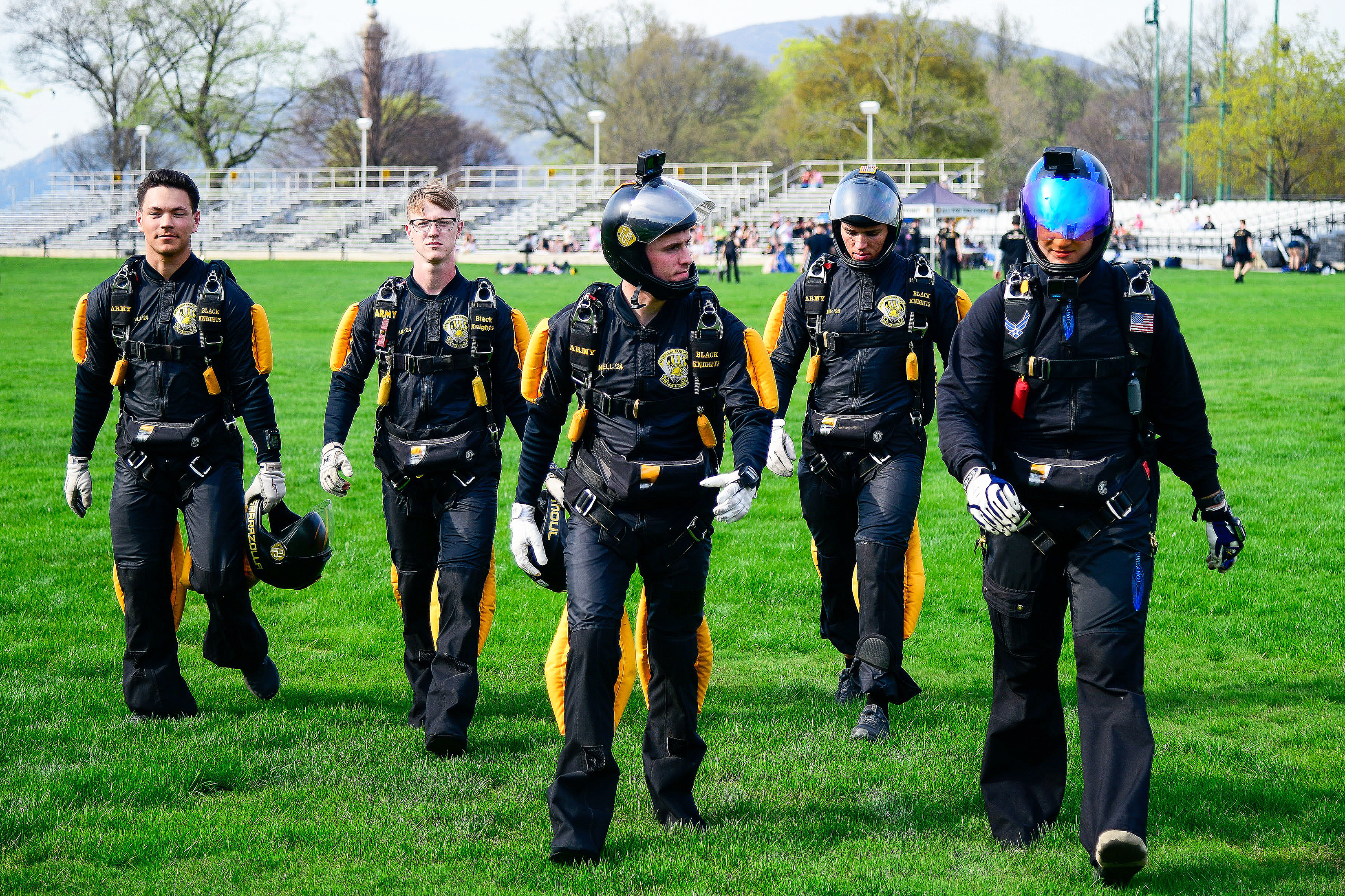 The West Point Parachute Team hosted an Interservice Academy Meet with the U.S. Air Force Academy and U.S. Naval Academy parachute teams from April 13-15 at the Parade Field on The Plain.    (Photo by Sgt. 1st Class Luisito Brooks/USMA PAO)