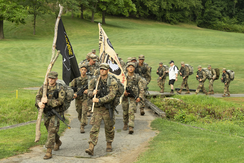 Members of the U.S. Military Academy Class of 2025, USMA leadership, staff, faculty and old grads participated in a 12-mile road march, also known as March Back, Monday. March Back is the new cadets’ final challenge of Cadet Basic Training. A ceremonial celebration will occur on Saturday during the Acceptance Day Parade, where they will officially join the Corps of Cadets. 	  U.S. Army Photos by John Pellino