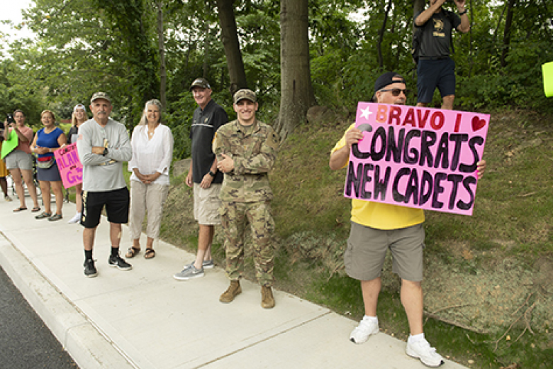 Family members and West Point community members gather to cheer on the new cadets durng March Back. U.S. Army Photos by John Pellino