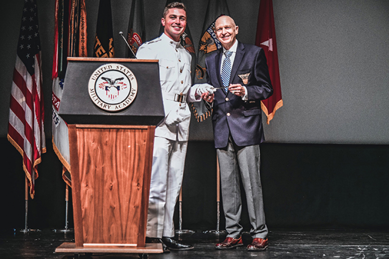 Members of the U.S. Military Academy Class of 1974 attended the ceremony as the 50-year affiliate class and offered coins and widsom (bottom right and middle) to the USMA Class of 2024. 