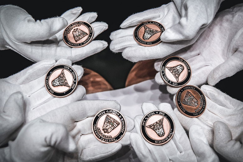 Members of the U.S. Military Academy Class of 1974 attended the ceremony as the 50-year affiliate class and offered coins and widsom (bottom right and middle) to the USMA Class of 2024.    (Photo by Sgt. 1st Class Luisito Brooks/USMA PAO)