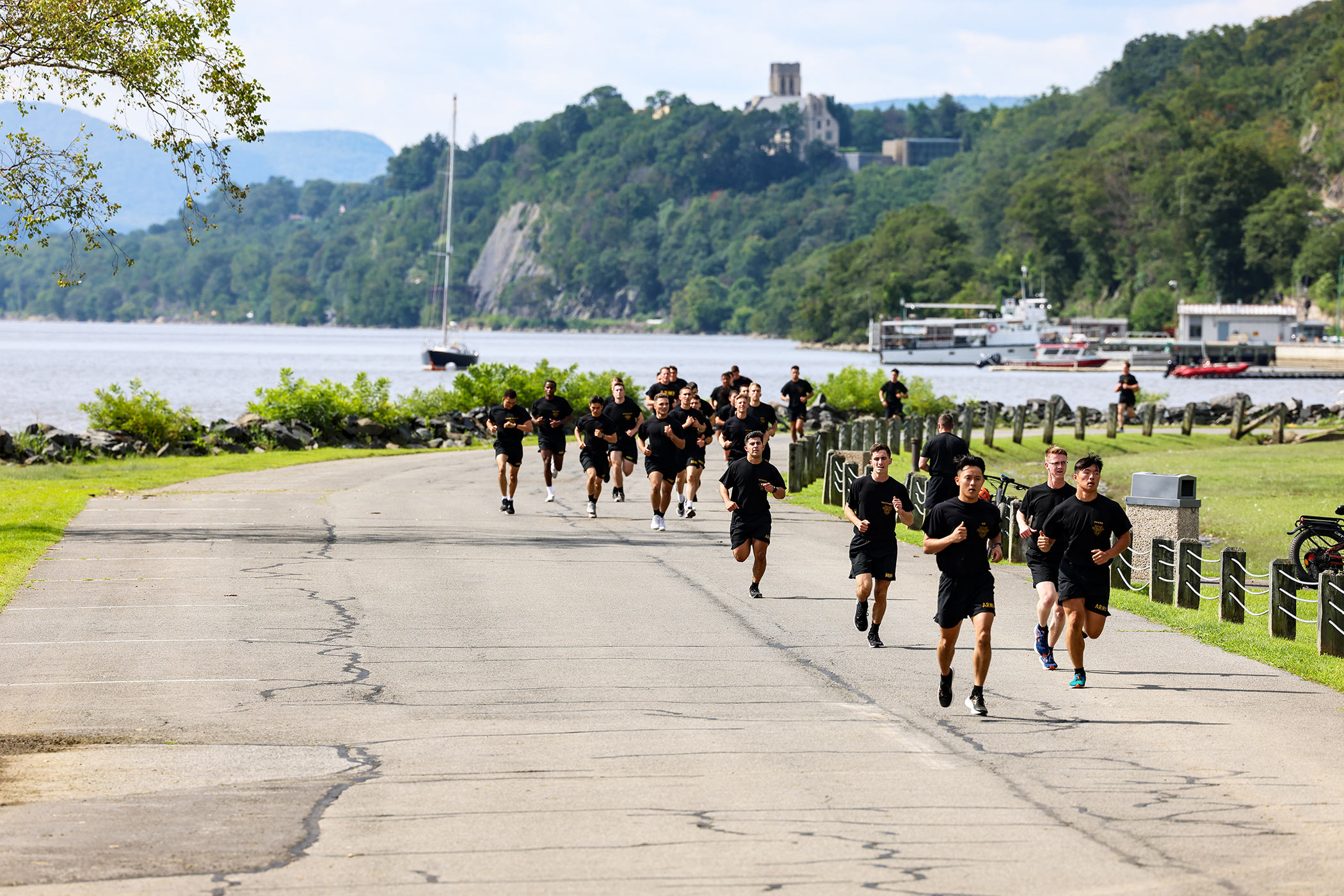 U.S. Military Academy 1st and 2nd class cadets completed their first Army Combat Fitness Test (ACFT) of the academic year Aug. 19 at South Dock. To pass the ACFT, it requires the cadets to get a passing grade in a two-mile run; the plank; push-ups; sprint, drag and carry; ball toss; and dead lift.  (Photo by SFC Luisito Brooks/USMA PAO)