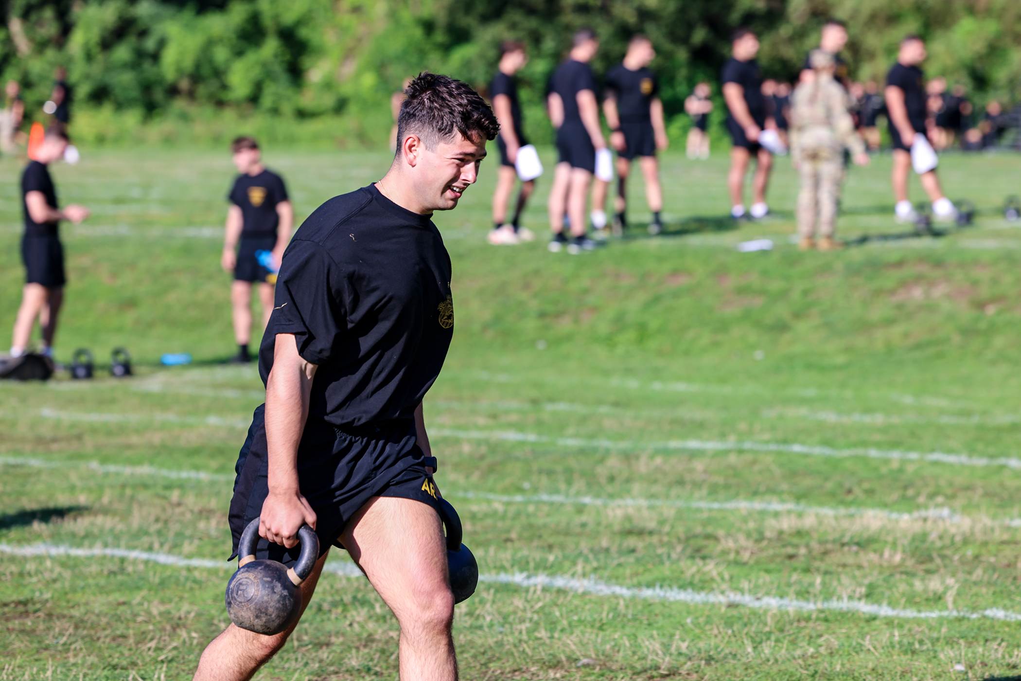 U.S. Military Academy 1st and 2nd class cadets completed their first Army Combat Fitness Test (ACFT) of the academic year Aug. 19 at South Dock. To pass the ACFT, it requires the cadets to get a passing grade in a two-mile run; the plank; push-ups; sprint, drag and carry; ball toss; and dead lift.  (Photo by SFC Luisito Brooks/USMA PAO)