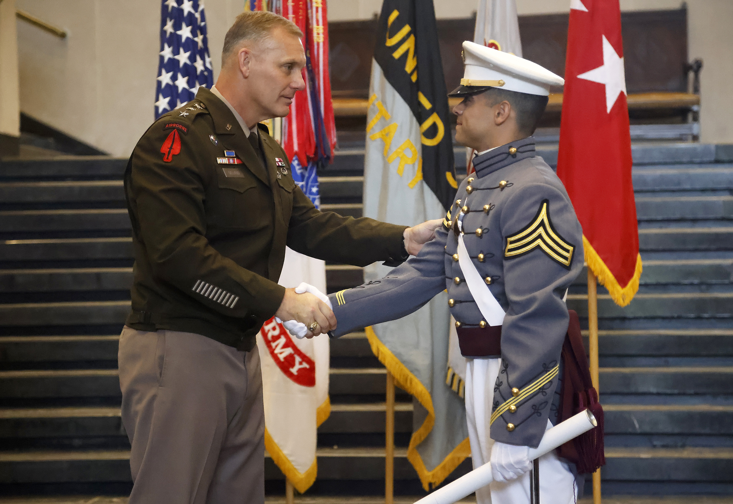 The U.S. Military Academy held an August Graduation and Commissioning Ceremony for seven members of the Class of 2023 at Crest Hall Aug. 3. USMA Superintendent Lt. Gen. Steven W. Gilland was the commencement speaker as Class of 2023 Cadets Miguel Aquino III, Vaughn Campbell, Armando Flores IV, William Foran, Owen Grile, Luke Hester and Madeleine Wilkes all received their diplomas. They all commissioned as officers and received their second lieutenant bars expect one graduate due to injury. Members of the US