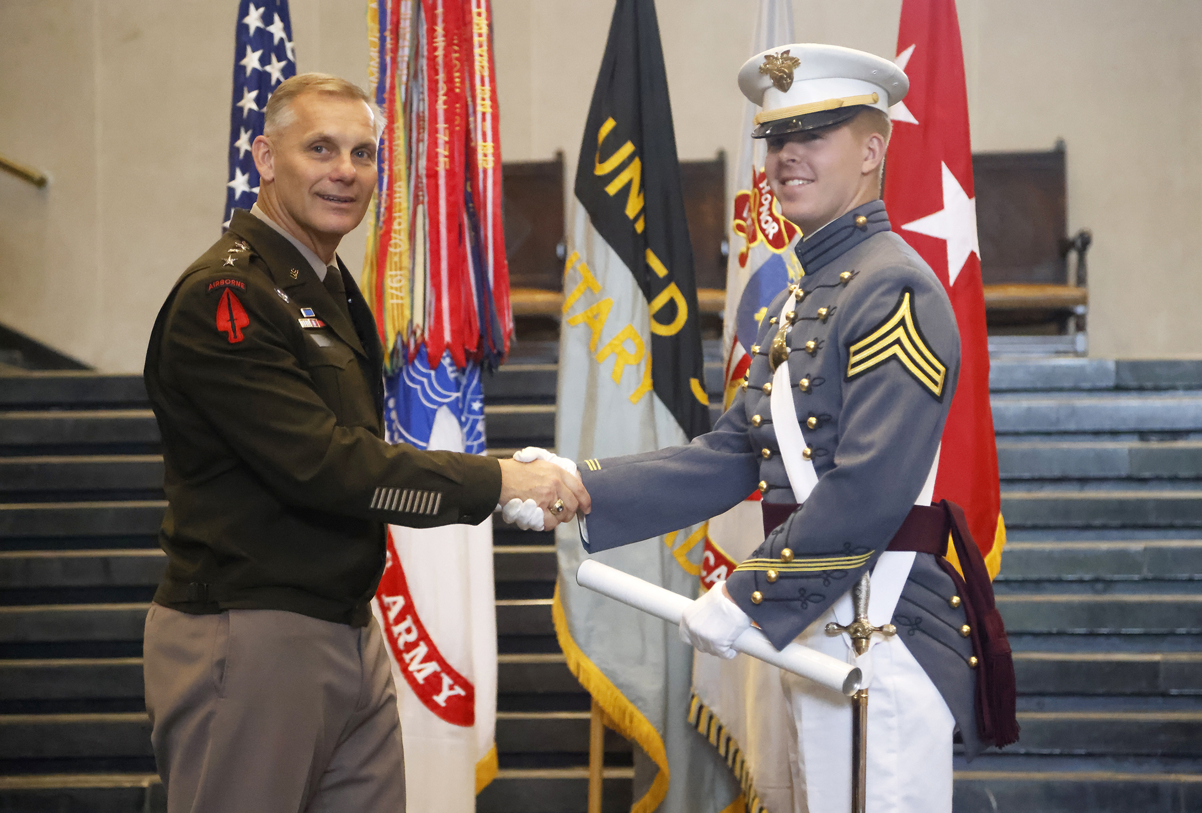 The U.S. Military Academy held an August Graduation and Commissioning Ceremony for seven members of the Class of 2023 at Crest Hall Aug. 3. USMA Superintendent Lt. Gen. Steven W. Gilland was the commencement speaker as Class of 2023 Cadets Miguel Aquino III, Vaughn Campbell, Armando Flores IV, William Foran, Owen Grile, Luke Hester and Madeleine Wilkes all received their diplomas. They all commissioned as officers and received their second lieutenant bars expect one graduate due to injury. Members of the US