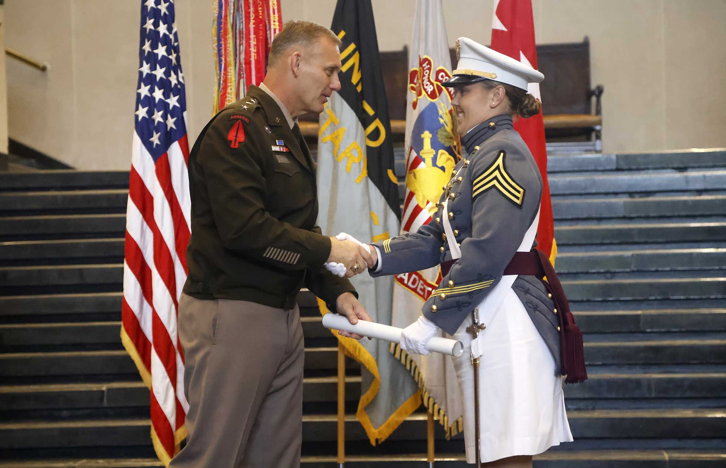 The U.S. Military Academy held an August Graduation and Commissioning Ceremony for seven members of the Class of 2023 at Crest Hall Aug. 3. USMA Superintendent Lt. Gen. Steven W. Gilland was the commencement speaker as Class of 2023 Cadets Miguel Aquino III, Vaughn Campbell, Armando Flores IV, William Foran, Owen Grile, Luke Hester and Madeleine Wilkes all received their diplomas. They all commissioned as officers and received their second lieutenant bars expect one graduate due to injury. Members of the US
