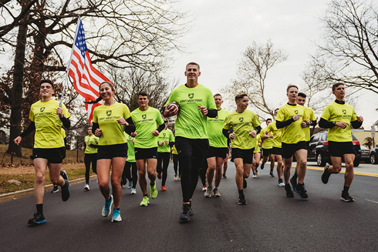 The Army-West Point Marathon team ran the Army-Navy Game ball 140 miles from West Point to Metlife Stadium in East Rutherford, N.J., while stopping during their run at 15 memorials that were symbolic of 9/11.   