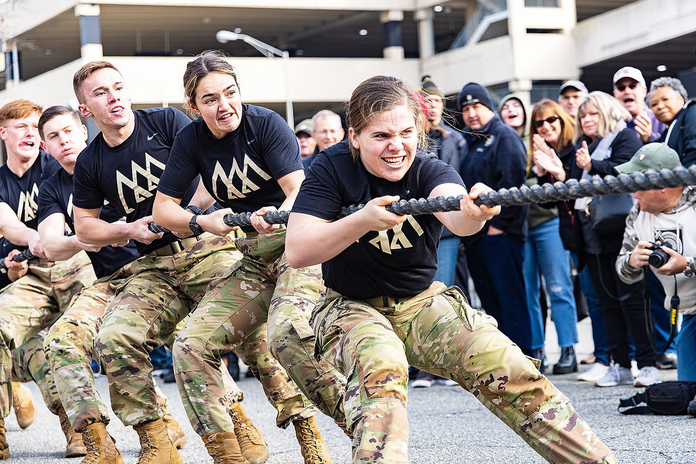 Cadets participate in the tug of war during the Patriot Games Friday in New York City. The Patriot Games involves several fun events to include a pullup competition that bring the spirit of the Army-Navy rivalry to life within the community of the city the game is being played. 