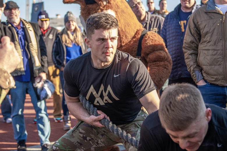 While the Army West Point football team took to Lincoln Financial Field to play Navy Saturday in Philadelphia, the Patriot Games offered other members of the Corps of Cadets a chance to participate in the Army-Navy Game spirit on Friday and Saturday. (Above left) Army defeated Navy on the gridiron and in the Patriot Games as Army took four of the big five events, including the Rocky Relay, Leader Reaction Course, Tug-of-War and obstacle course with a final score of 150-25. Members of the Army West Point