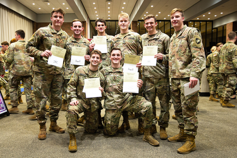 Members of the U.S. Military Academy Class of 2023 celebrate and rejoice with their classmates as they learned which one of the 17 Army branches they would go into when they graduate and commission in May during the Branch Night ceremony Dec. 1 at Eisenhower Hall.