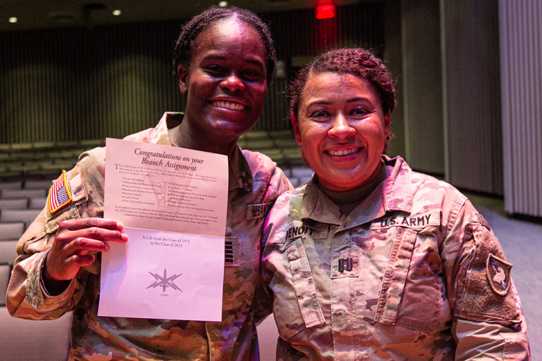 Members of the U.S. Military Academy Class of 2023 celebrate and rejoice with their classmates as they learned which one of the 17 Army branches they would go into when they graduate and commission in May during the Branch Night ceremony Dec. 1 at Eisenhower Hall.   Photo by Jorge Garcia/PV