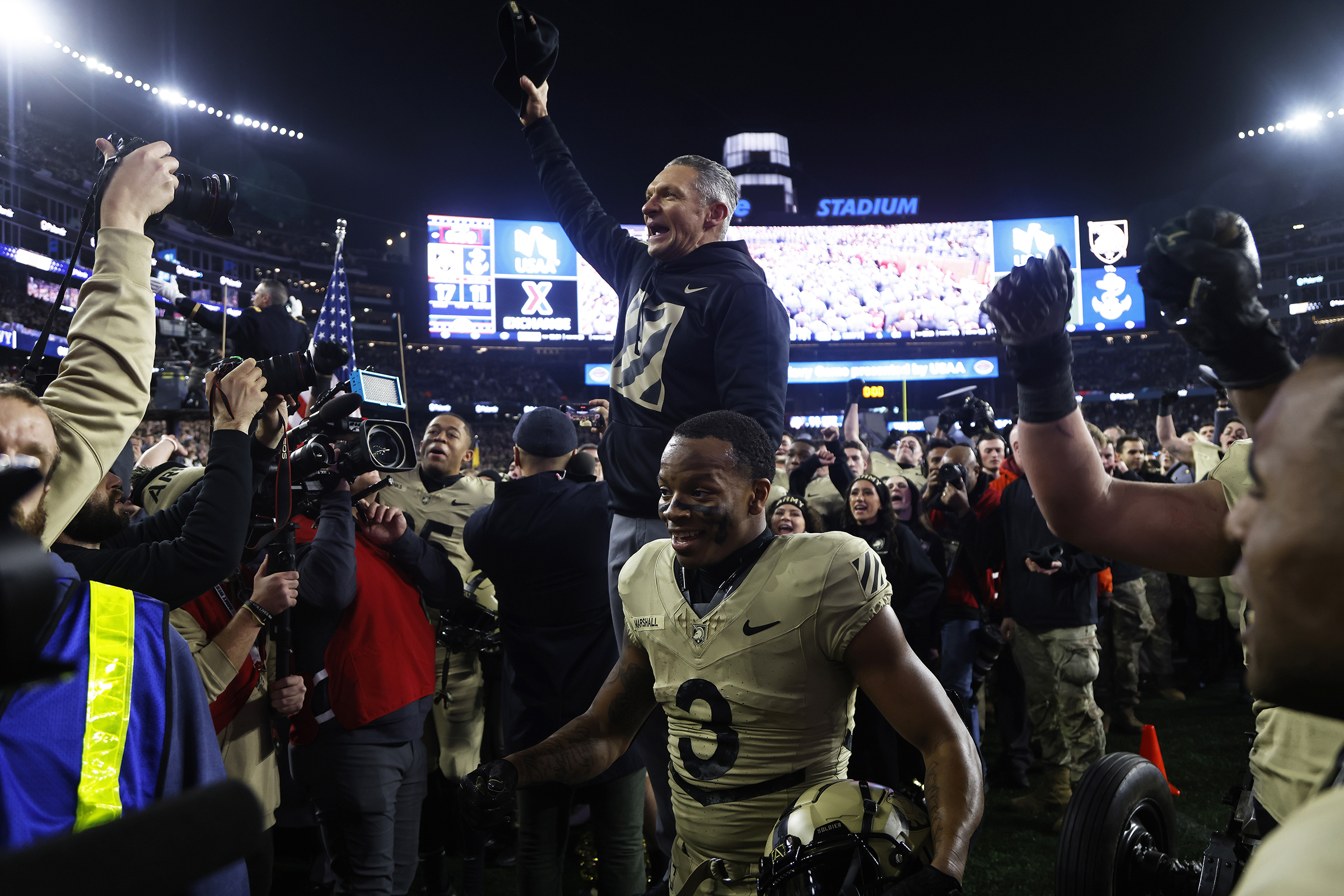 The Army West Point Black Knights (6-6) defeated the Navy Midshipmen (5-7), 17-11, Dec. 9 in the 124th edition of the Army-Navy Game presented by USAA. The win marks two consecutive wins for Army over Navy and also marks Army's fourth Commander-in-Chief's Trophy outright win in the last seven years.  For the first time in the 124-year history of the Army-Navy Game, the Army West Point and Navy squared off in Foxborough, Mass., in Gillette Stadium, home of the New England Patriots. 