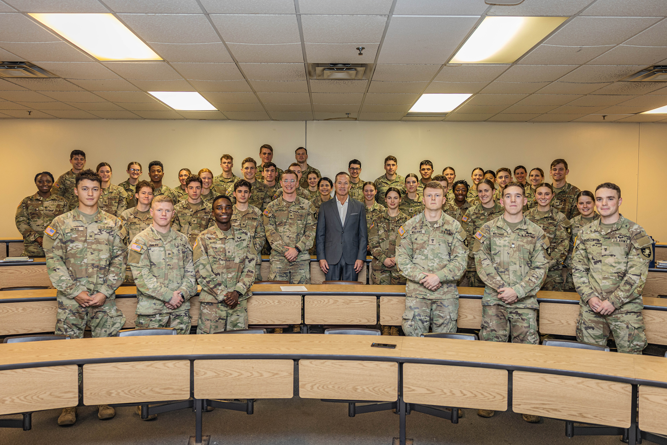 Cadets gathered in class to participate in the 2023 FBI Negotiations Lecture conducted by Kyle Vowinkel, senior lecturer at Cornell University and former FBI assistant special agent in charge Nov. 17 at the U.S. Military Academy.   (Photos by Jorge Garcia/USMA PAO)