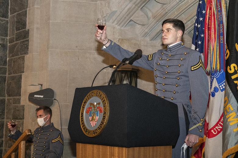 The Class of 2022 makes many toasts during the evening to reflect and look forward as it celebrated 500th Night, which is 500 days before a class graduates, Friday at Washington Hall.