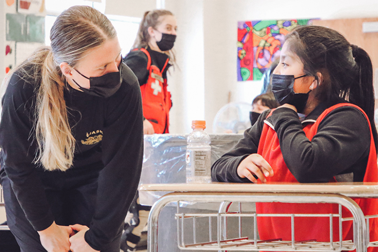 The West Point Association of Graduates in partnership with the Highland Falls Intermediate School and the Fort Montgomery Central School District launched CONNECT on Feb. 1. (Above and left) West Point cadets participated as mentors, including instructing volleyball and team handball skills.  (Photo by Delancey Pryor III)