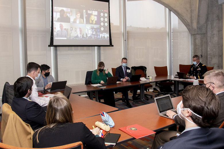 Participants of the NATO Strategic Concept Seminar engaged in discussions during one of the sessions on Feb. 3 at Jefferson Hall. 