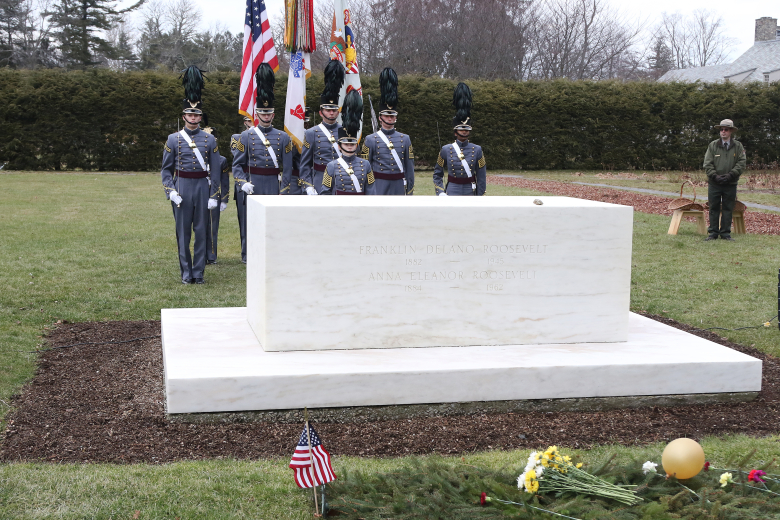 Members of the U.S. Corps of Cadets Brigade and 3rd Regiment Staff as the Color Guard performed honor guard duties at the commemoration of former President Franklin D. Roosevelt’s 141st birthday Monday in Hyde Park, N.Y.    (Photo by Eric S. Bartelt/PV) 