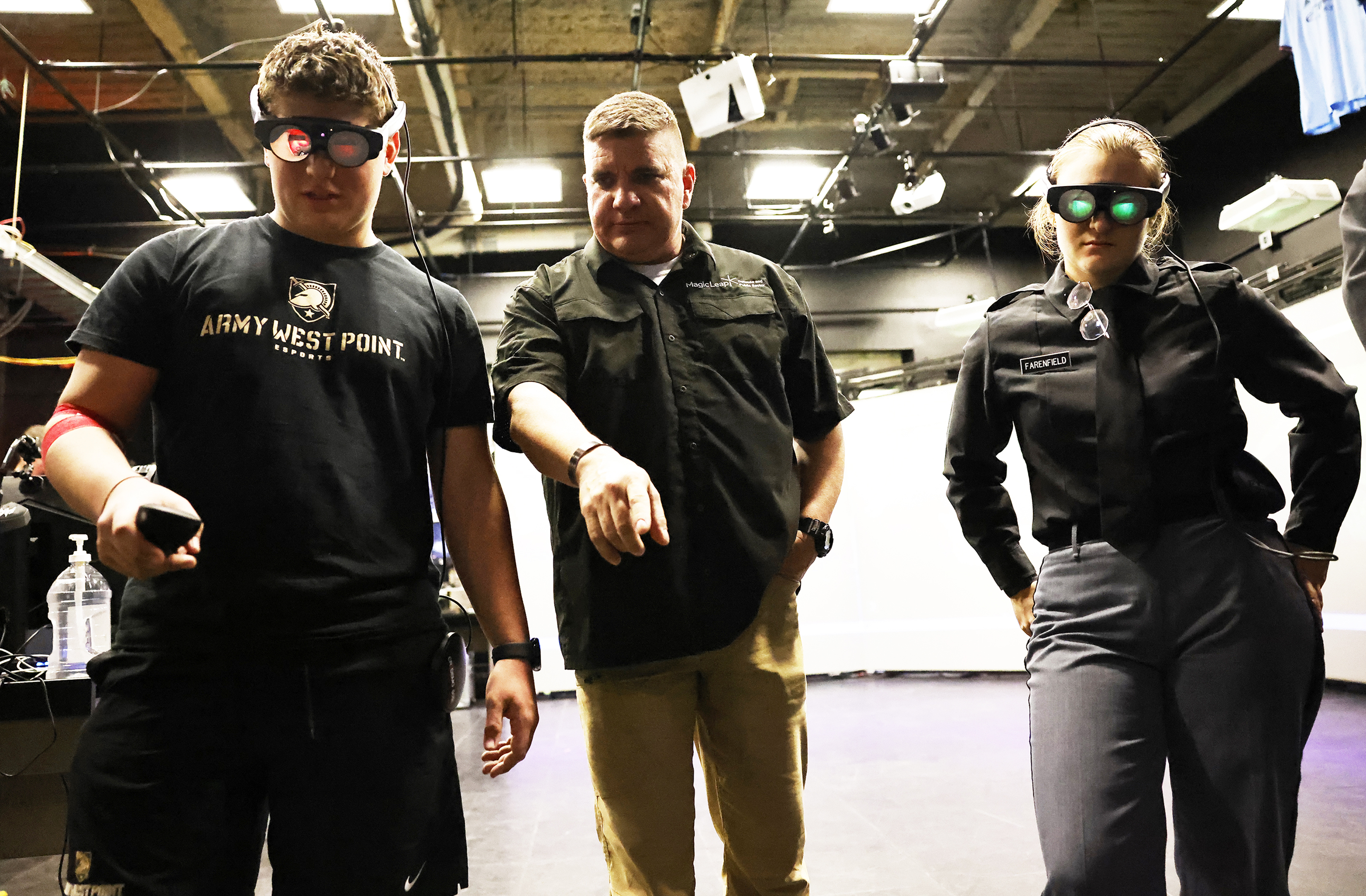 In experiencing Augmented Reality (AR), cadets and U.S. Military Academy staff took part in a technology demonstration with Magic Leap and EolianVR on Feb. 6 at the West Point Simulation Center. As the technology grows, cadets gain experience on potential applications of AR technology for training and education. Examples of AR software can be in the form of an AR sand table used for tactical planning with multiple users in the same AR environment.  (Photo by Eric S. Bartelt/USMA PAO)