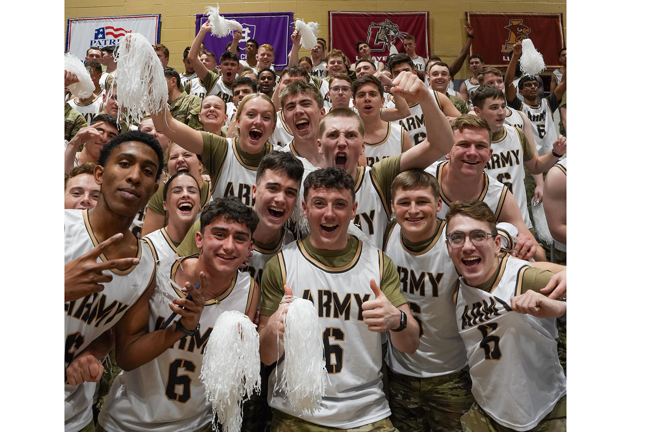 The Army West Point men's basketball team (8-17, 4-8 PL) was victorious in the annual "Star" Series matchup presented by USAA over the Navy Midshipmen (8-15, 4-8 PL), 69-67, in an overtime thriller at Christl Arena on Feb. 10, Army's first "Star" Series win since 2020, also snapping a four-game losing streak to the Midshipmen since last defeating them Jan. 22, 2022.  (Photo by Class of 2026 Cadet Andrew Ho)