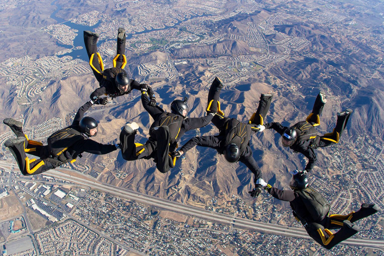 The West Point Parachute Team participated in the National Collegiate Parachuting Championships and skydive training from Dec. 19-Jan. 2 in Elsinore, Calif. The 29 cadets and staff members completed 827 jumps while training without any malfunctions or serious injuries. The team competed in individual and team accuracy, two-way relative work, four-way relative work and six-way speed, taking home 32 medals from the championships.   (Photos courtesy of the West Point Parachute Team)