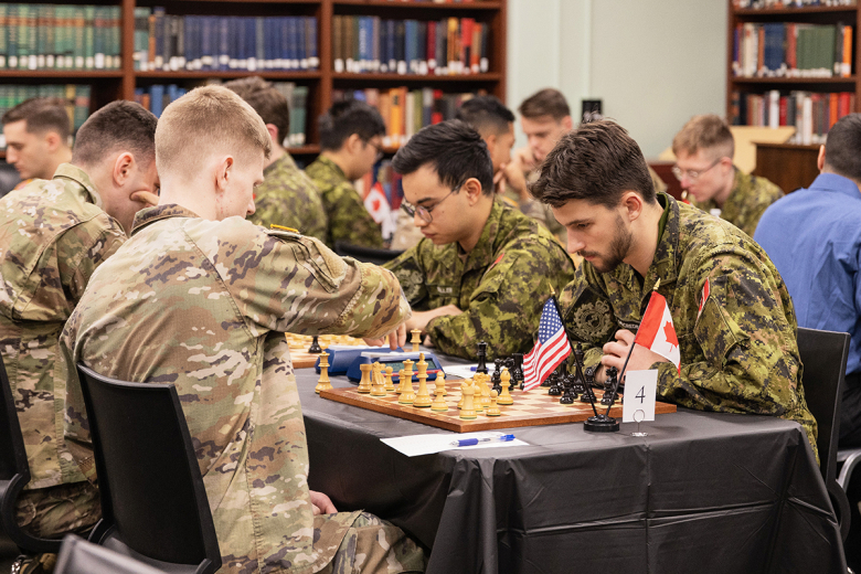 The U.S. Military Academy’s chess club hosted the Royal Military College of Canada’s chess team in a one-day chess tournament on Saturday at Thayer Hall. The purpose of the competition was for USMA cadets to build and maintain strategic partnerships through camaraderie and competition with their Canadian counterparts. 				  									   	  Photo by Class of 2025 Cadet Noah Murray