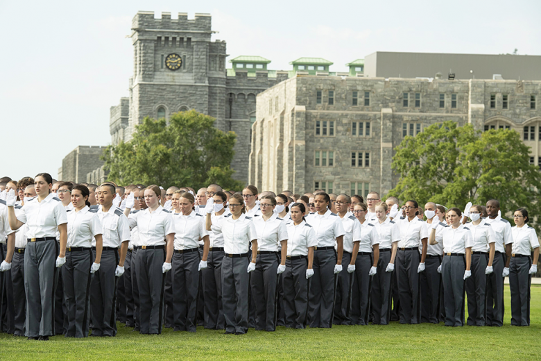 “I will maintain and defend the sovereignty of the United States paramount to any and all allegiance, sovereignty or fealty,” said by the more than 1,200 new cadets who made the pledge during the oath ceremony at the end of Reception Day Tuesday on The Plain. 