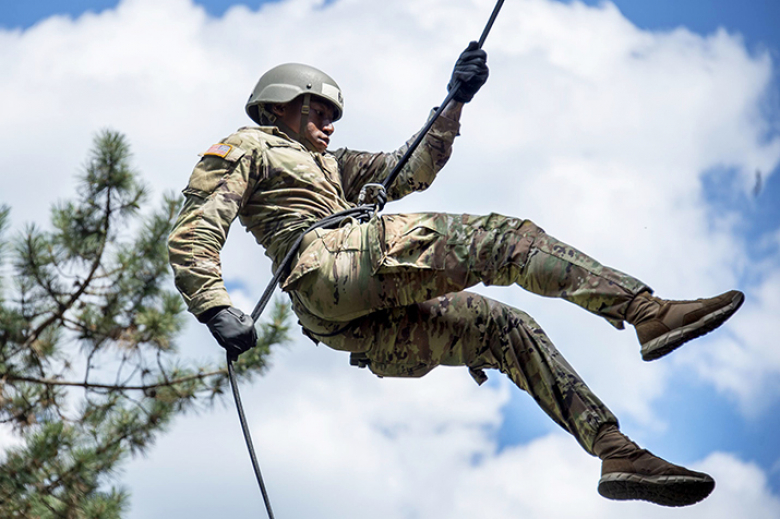 U.S. Military Academy cadets perform rappelling operations from UH-60 Black Hawks and the Height tower during Air Assault School training June 29 at the South Dock Rappelling Site. This was the first of five iterations, 14 days per session, of the Air Assault School at West Point from June 19 through Aug. 4. The school is led by noncommissioned officers from The Sabalauski Air Assault School at Fort Campbell, Ky.      	(Photos by Elizabeth Woodruff/USMA PAO and Kyle Osterhoudt/USMA PAO)