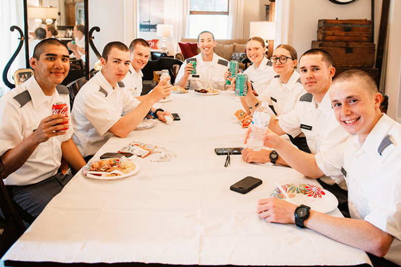 West Pointʼs community members gathered at The Plain to play host to over 1,200 new cadets who enjoyed a dayʼs rest during the Ice Cream Social, also known as New Cadet Visitation Day. (Below) The new cadets had a chance to relax and eat some snacks and call loved ones from the homes of West Point community members.  
