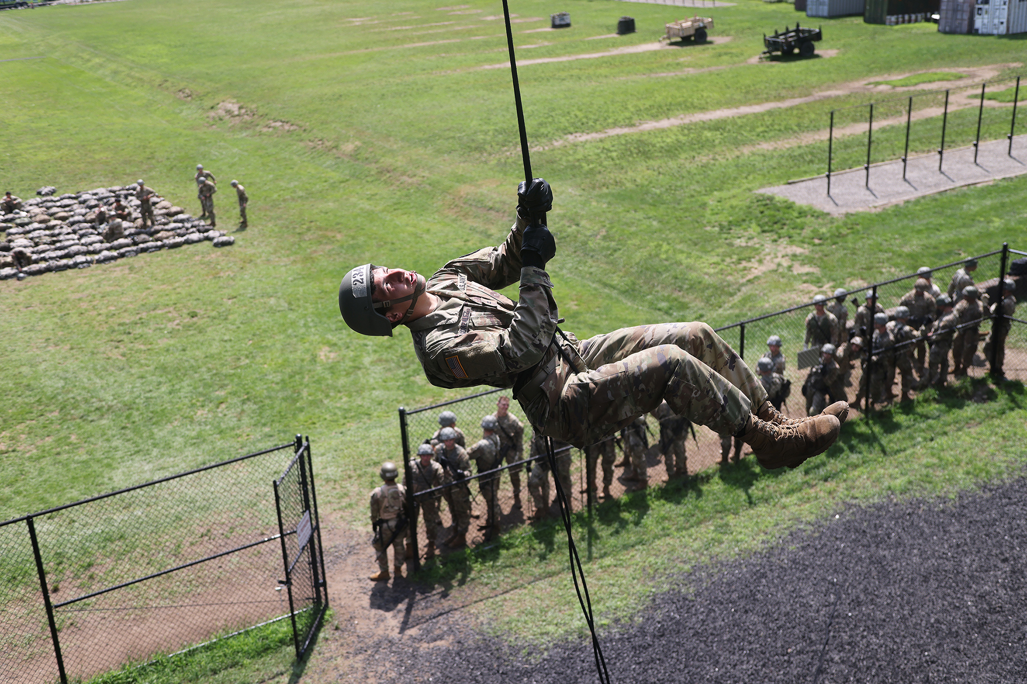 Cadets, ROTC cadets, Summer Task Force members and U.S. Military Academy staff and faculty participated in air assault training on South Dock at West Point. The trainee candidates are trained in air assault operations, sling-load operations and rappelling during the 10-day course. Upon graduation of the course, each Soldier will be able to perform skills required to make maximum use of helicopter assets in training and in combat to support their unit operations. Air assault school is one of the most physica