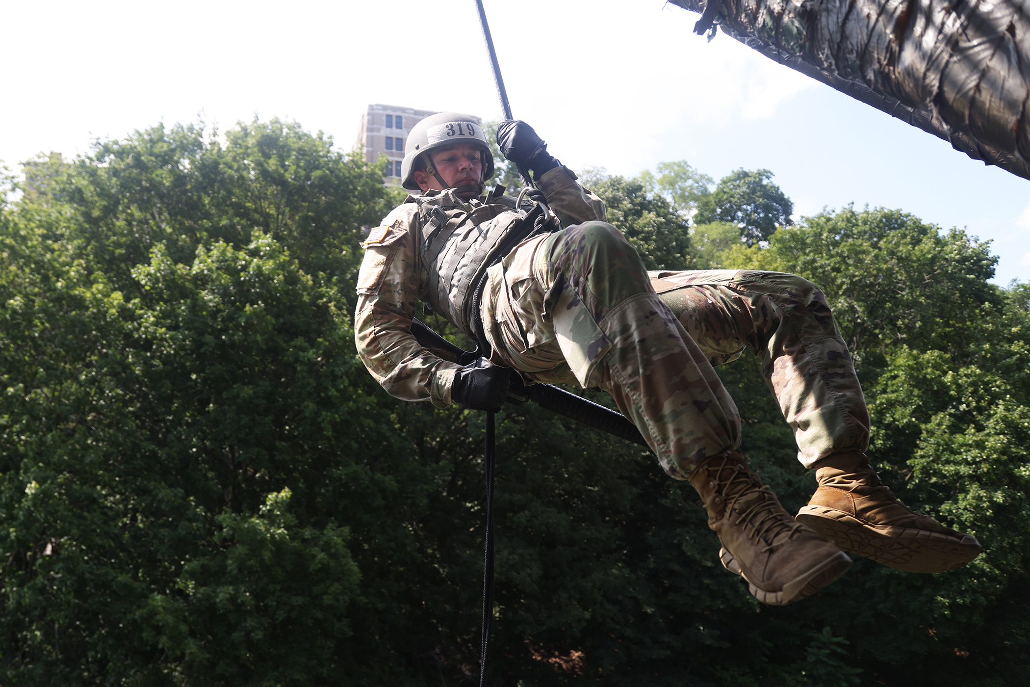 Cadets, ROTC cadets, Summer Task Force members and U.S. Military Academy staff and faculty participated in air assault training on South Dock at West Point. The trainee candidates are trained in air assault operations, sling-load operations and rappelling during the 10-day course. Upon graduation of the course, each Soldier will be able to perform skills required to make maximum use of helicopter assets in training and in combat to support their unit operations. Air assault school is one of the most physica