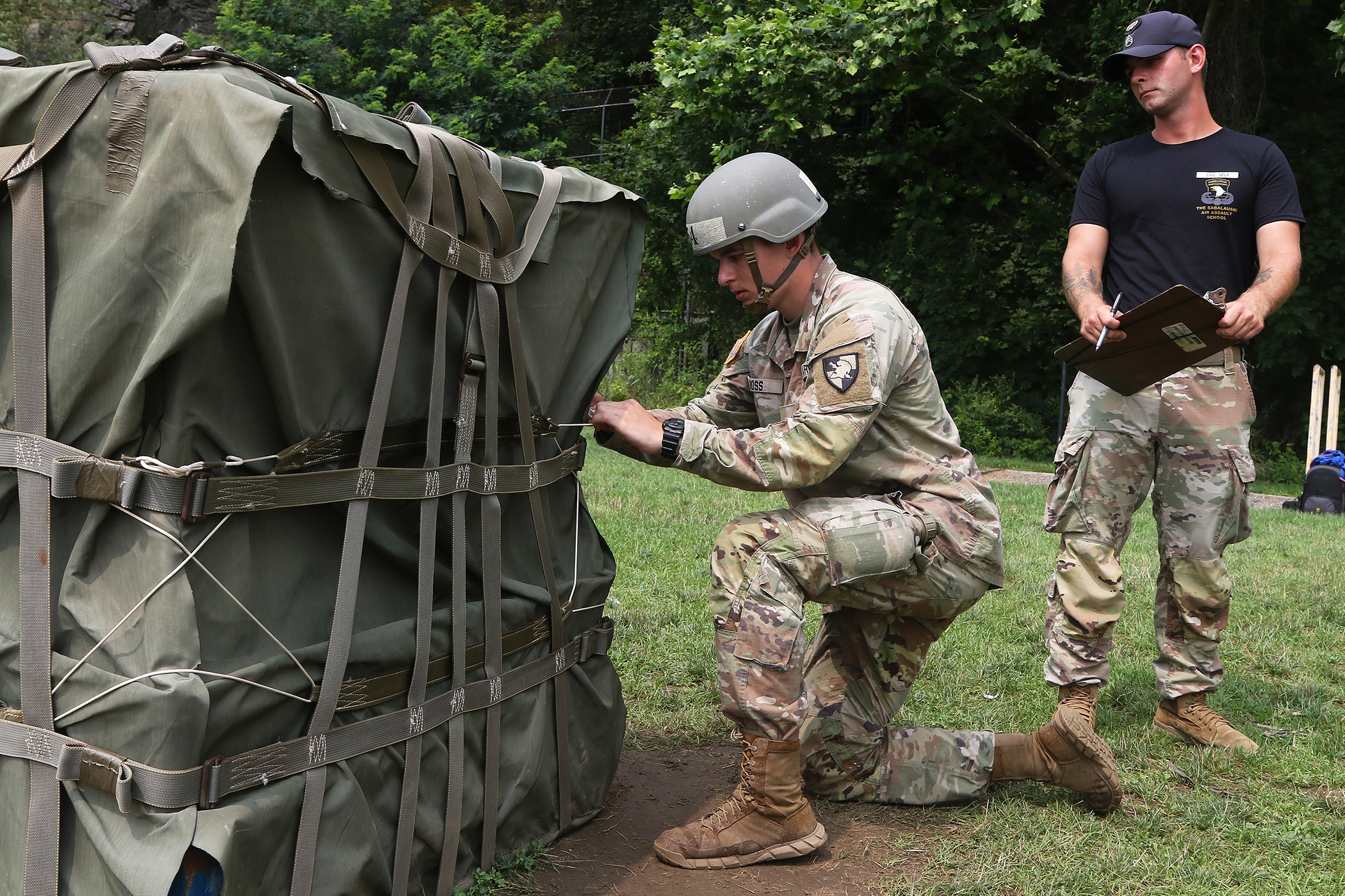Cadets, ROTC cadets, Summer Task Force members and U.S. Military Academy staff and faculty participated in air assault training on South Dock at West Point. The trainee candidates are trained in air assault operations, sling-load operations and rappelling during the 10-day course. Upon graduation of the course, each Soldier will be able to perform skills required to make maximum use of helicopter assets in training and in combat to support their unit operations. Air assault school is one of the most physica