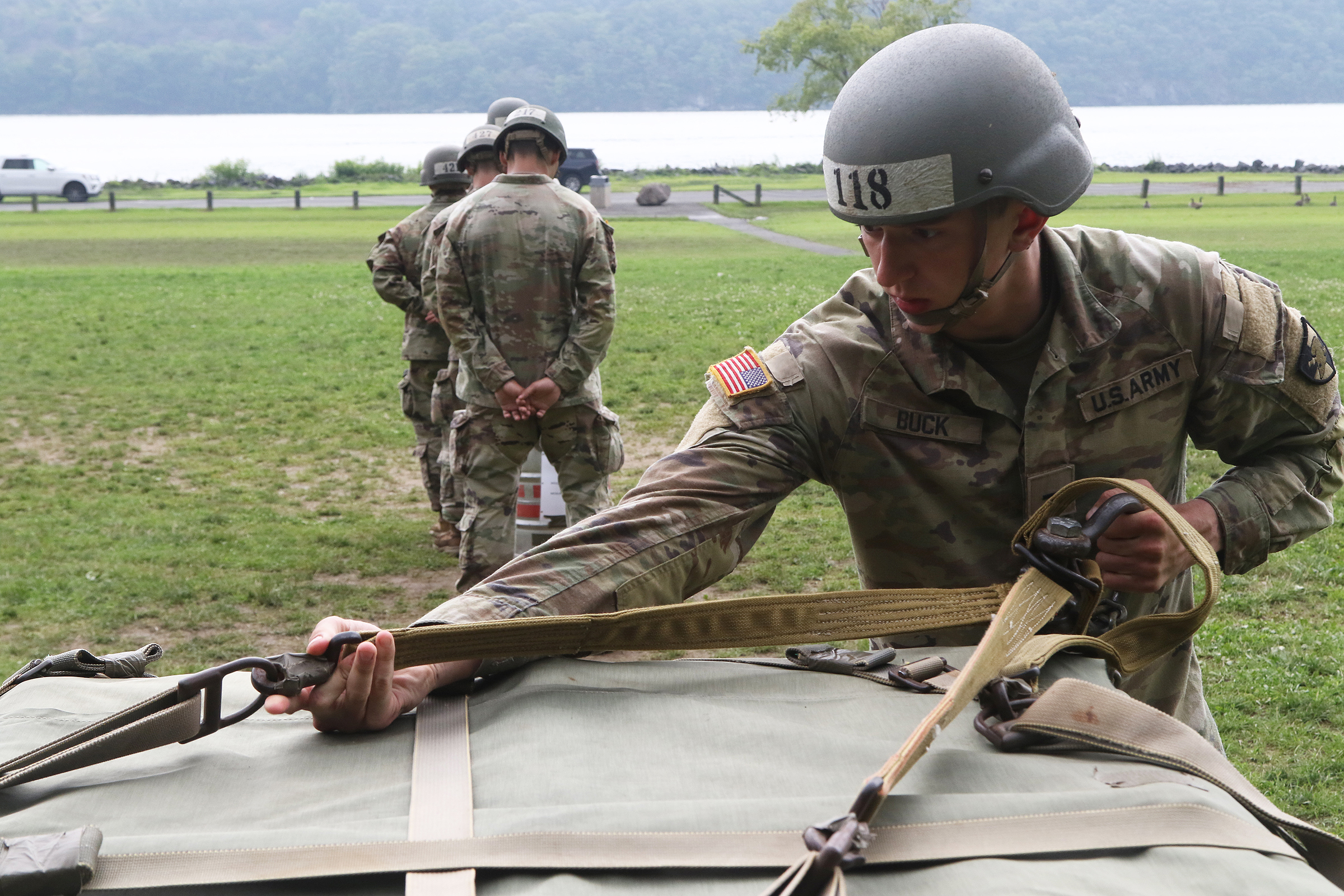 Cadets, ROTC cadets, Summer Task Force members and U.S. Military Academy staff and faculty participated in air assault training on South Dock at West Point. The trainee candidates are trained in air assault operations, sling-load operations and rappelling during the 10-day course. Upon graduation of the course, each Soldier will be able to perform skills required to make maximum use of helicopter assets in training and in combat to support their unit operations. Air assault school is one of the most physica