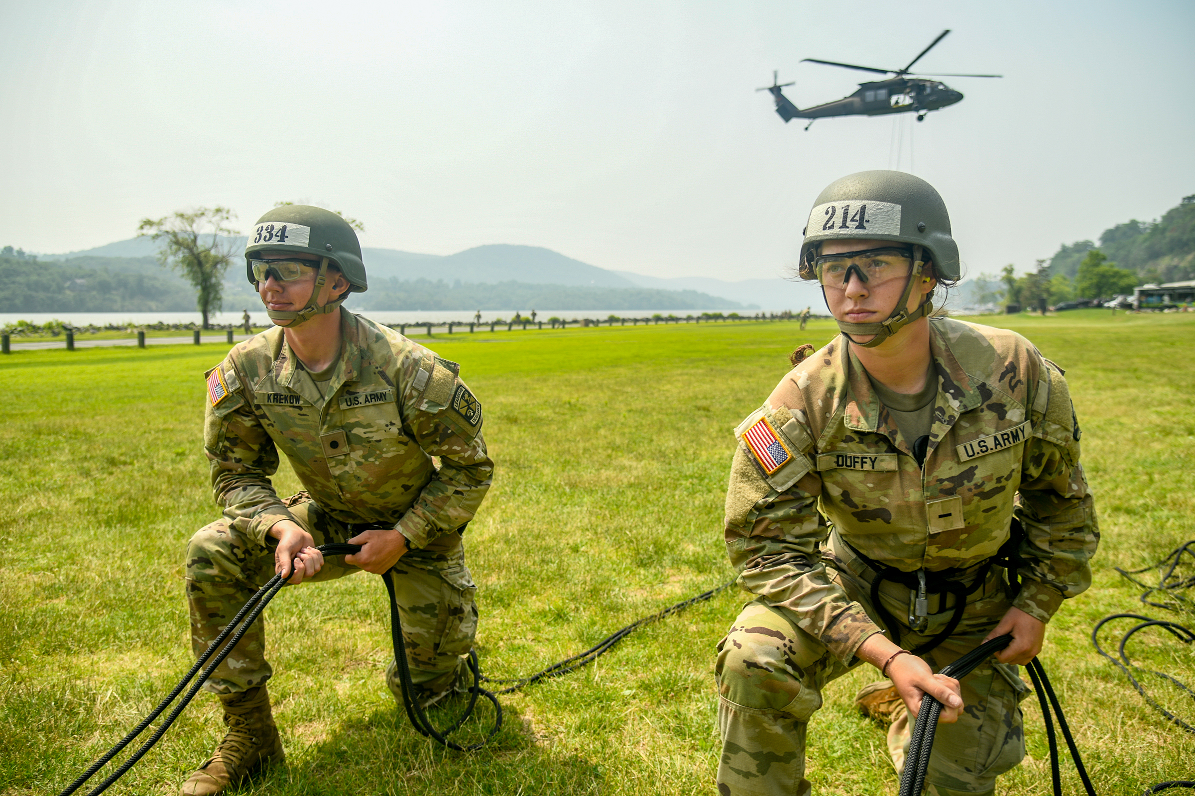 Cadets, ROTC cadets, Summer Task Force members and U.S. Military Academy staff and faculty participated in air assault training on South Dock at West Point. The trainee candidates are trained in air assault operations, sling-load operations and rappelling during the 10-day course. Upon graduation of the course, each Soldier will be able to perform skills required to make maximum use of helicopter assets in training and in combat to support their unit operations. Air assault school is one of the most physica