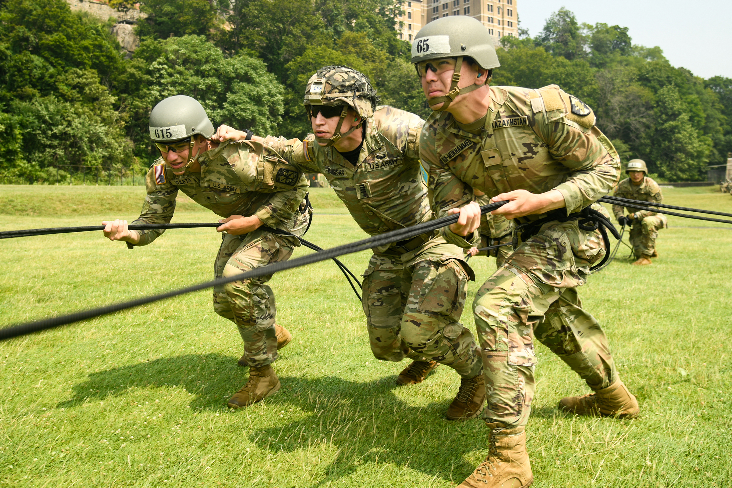Cadets, ROTC cadets, Summer Task Force members and U.S. Military Academy staff and faculty participated in air assault training on South Dock at West Point. The trainee candidates are trained in air assault operations, sling-load operations and rappelling during the 10-day course. Upon graduation of the course, each Soldier will be able to perform skills required to make maximum use of helicopter assets in training and in combat to support their unit operations. Air assault school is one of the most physica