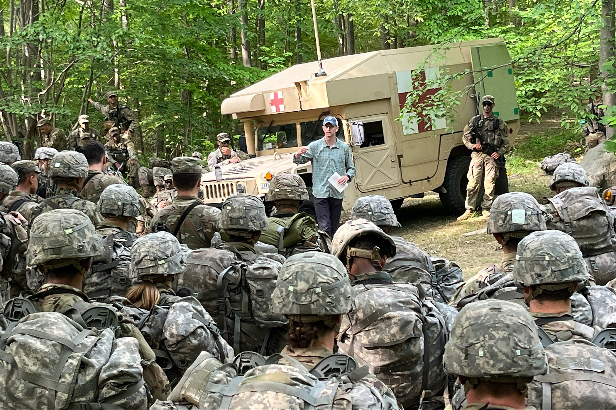 Maj. Benjamin Ordiway conducts an informed consent brief prior to observing cadets in training.