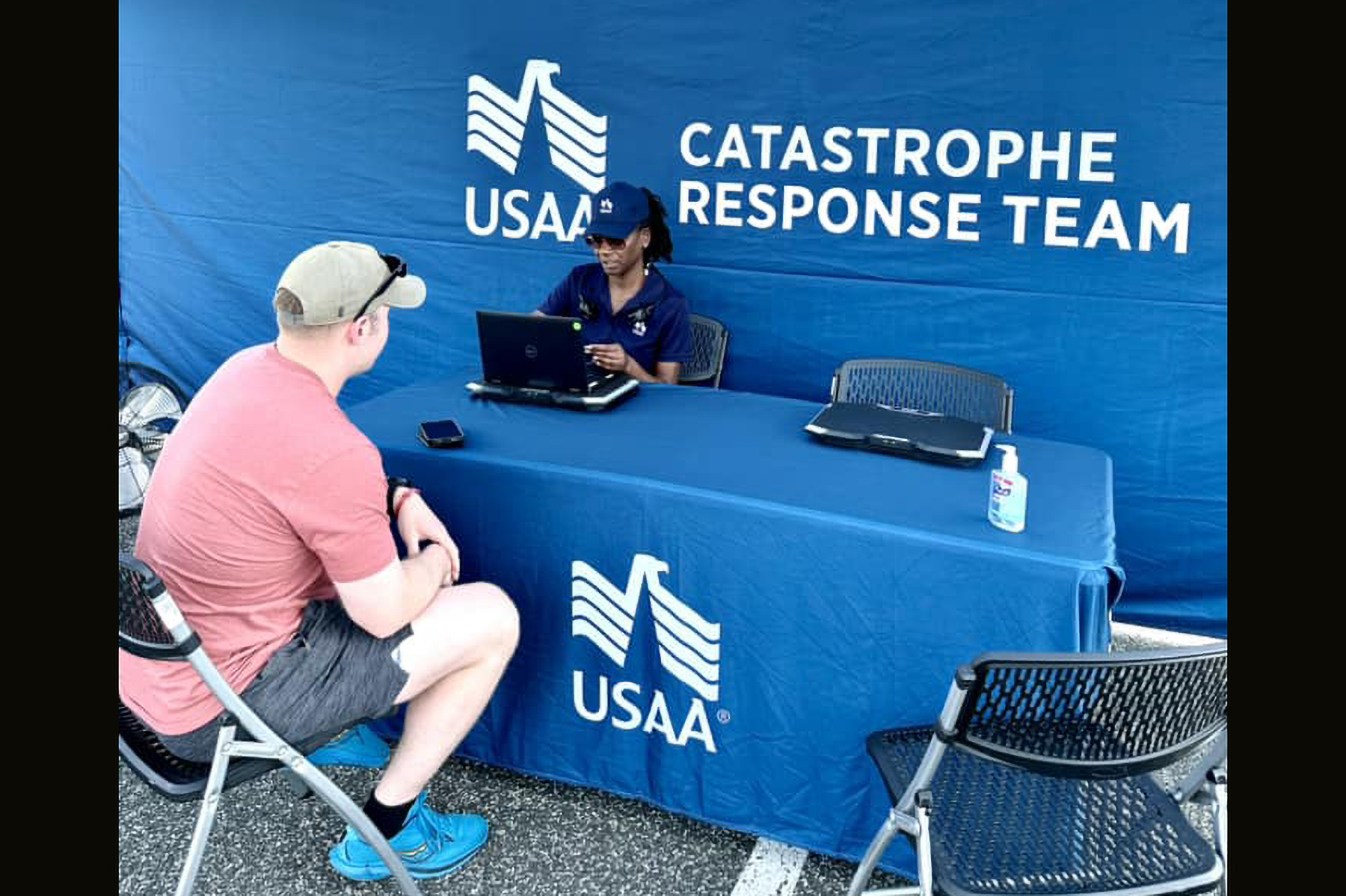 USAA’s Catastrophe Action Team is now fully set up at the West Point Post Exchange parking lot to assist with processing claims and support services.   (Photo by Maj. David Hoy/USMA PAO)